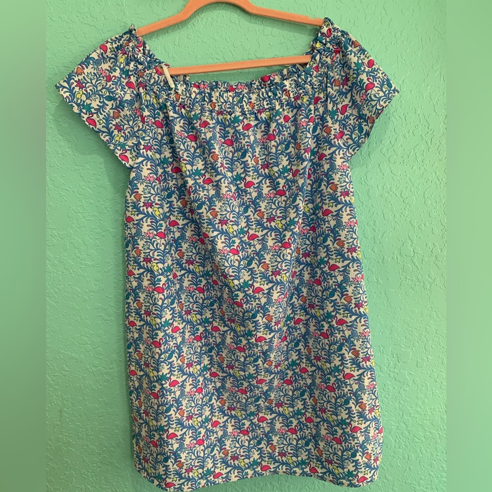 Vineyard Vines Floral Off-Shoulder Dress Blue, Pink cotton  preppy beach summer